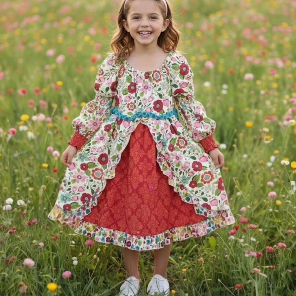 Jelly the Pug Girls Petals Collection Long Sleeve Dress Size 12